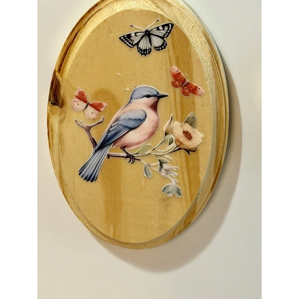 Handmade Wooden Plaque Bird Magnets. Set Of 2